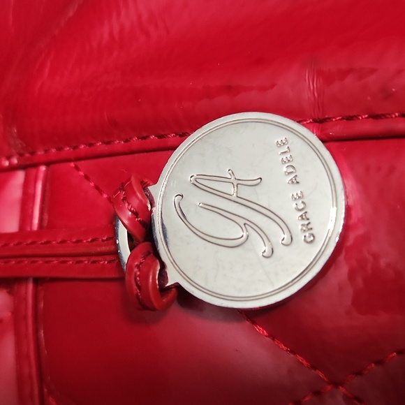 Grace Adele Red Quilted Shoulder Bag w/ Chain Strap - Picture 3 of 10